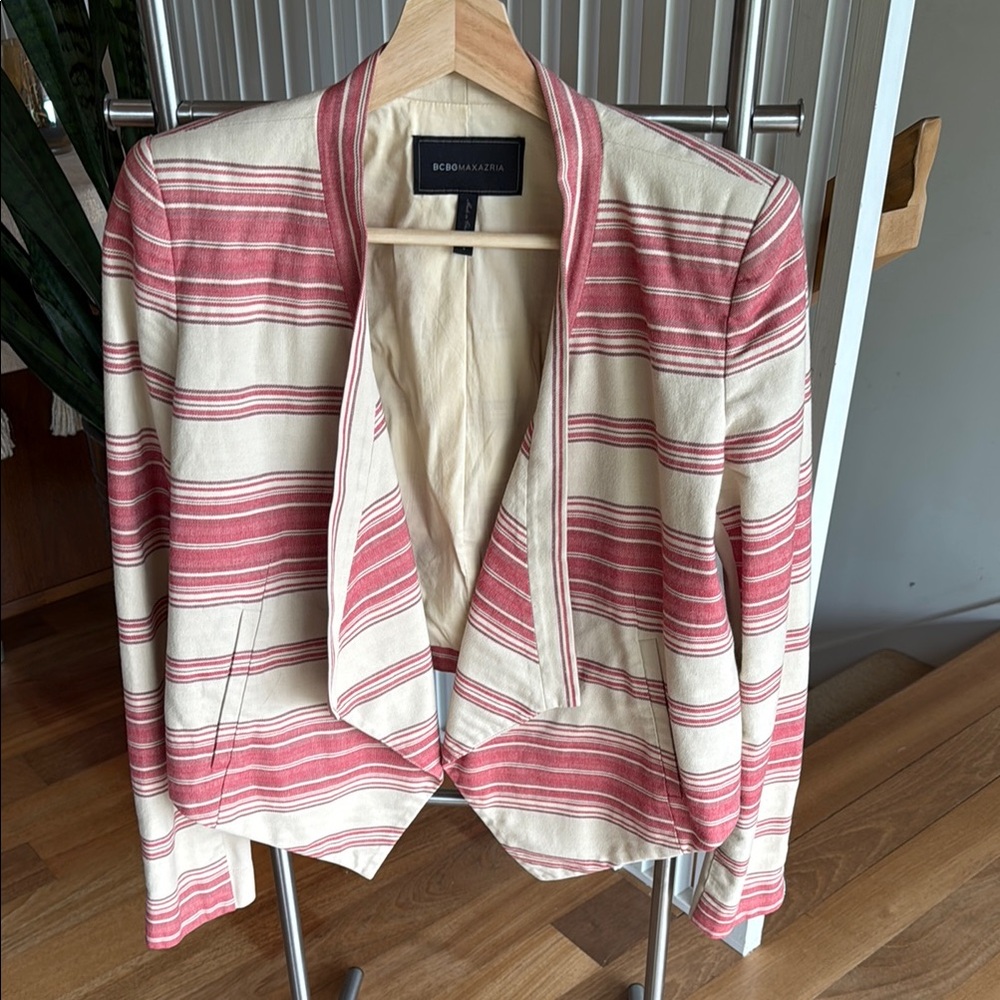 BCBGMaxAzria Pink and Cream Blazer with Waterfall Front